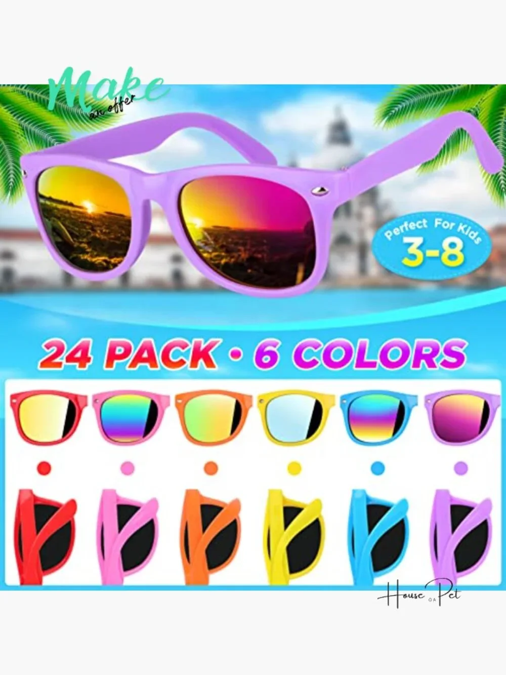 24 Pack Kids Sunglasses Bulk UV400 Protection Party Favors Age 3-8